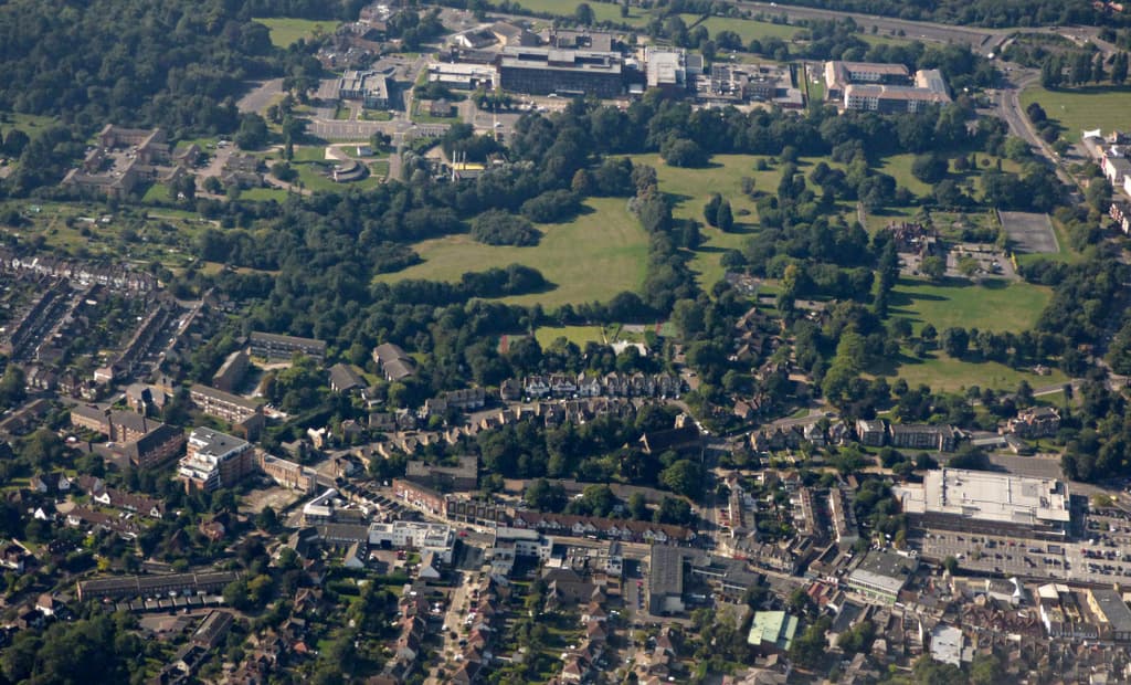 Aerial view of Sidcup town centre, London Borough of Bexley